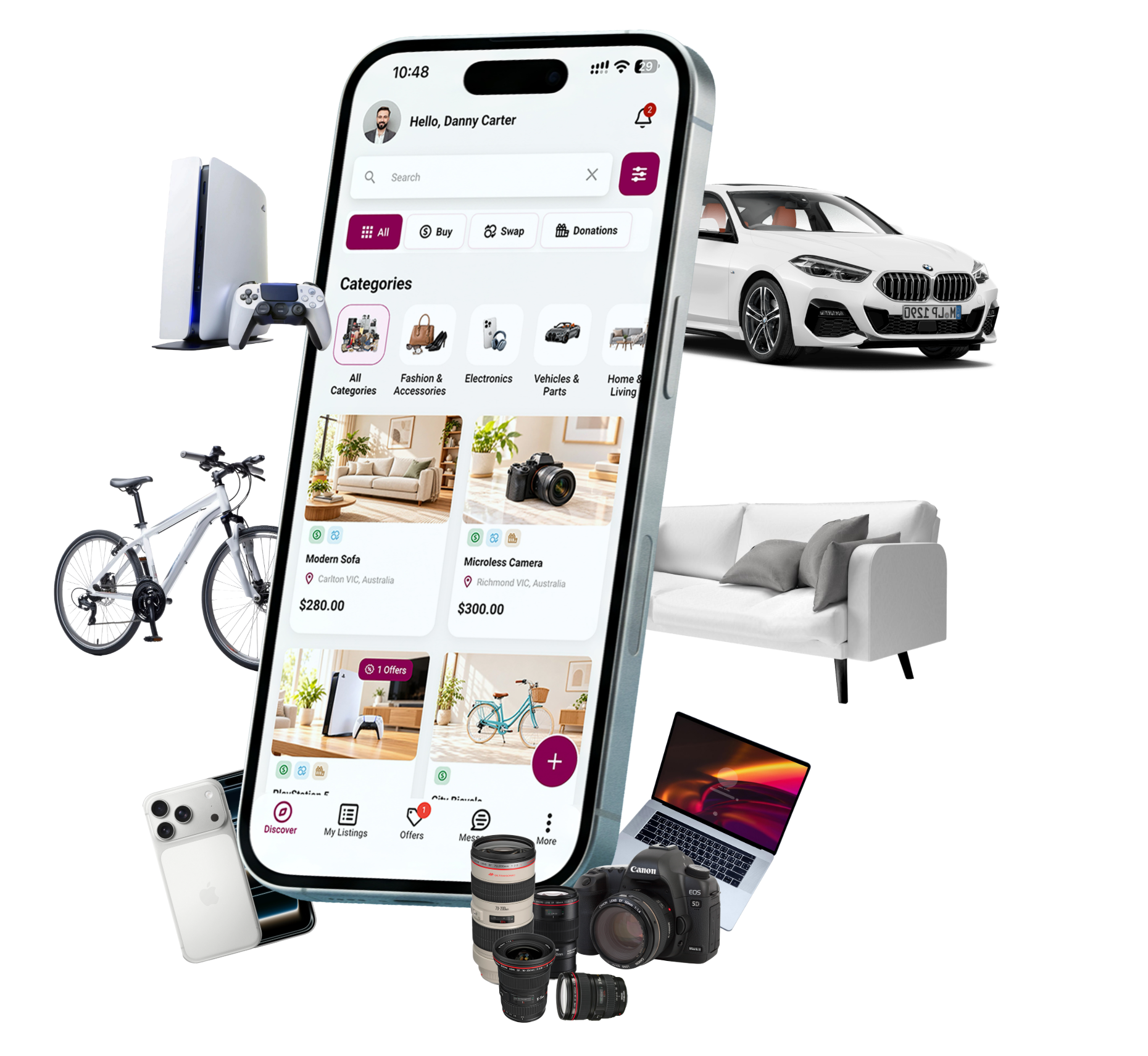 Shankish app with marketplace items